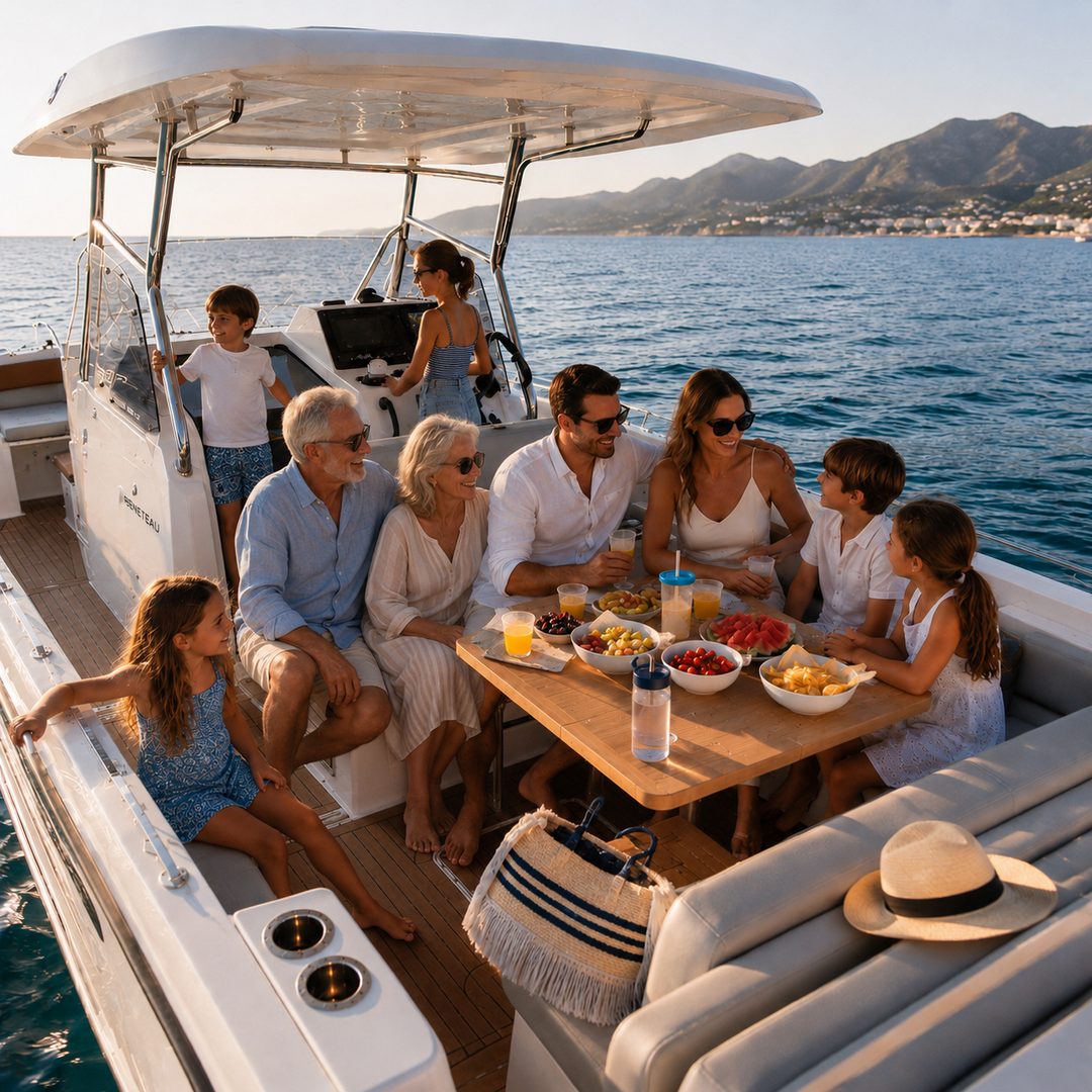 Family enjoying a private boat day in Marbella